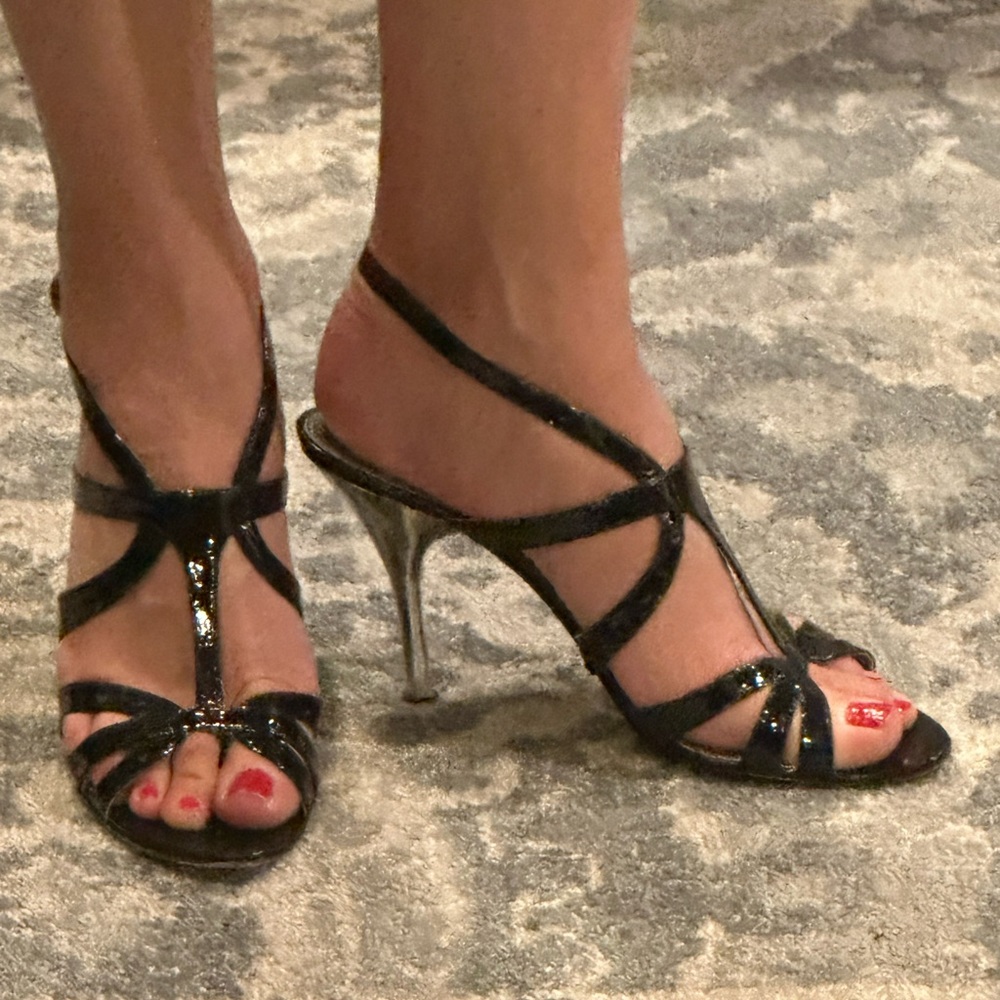 Via Spiga Black Patent Leather Heels with Silver Heel